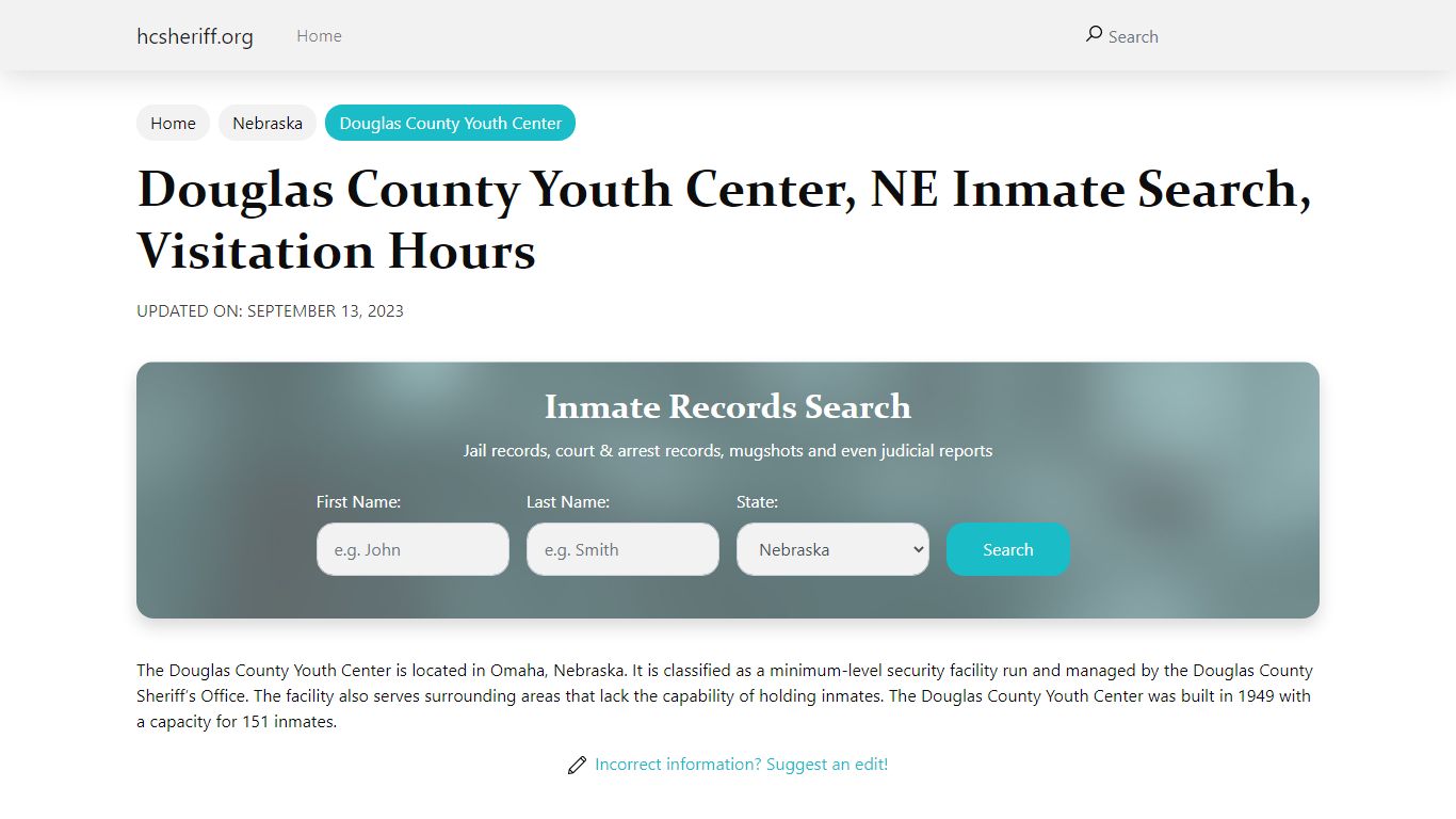 Douglas County Youth Center, NE Inmate Search, Visitation Hours